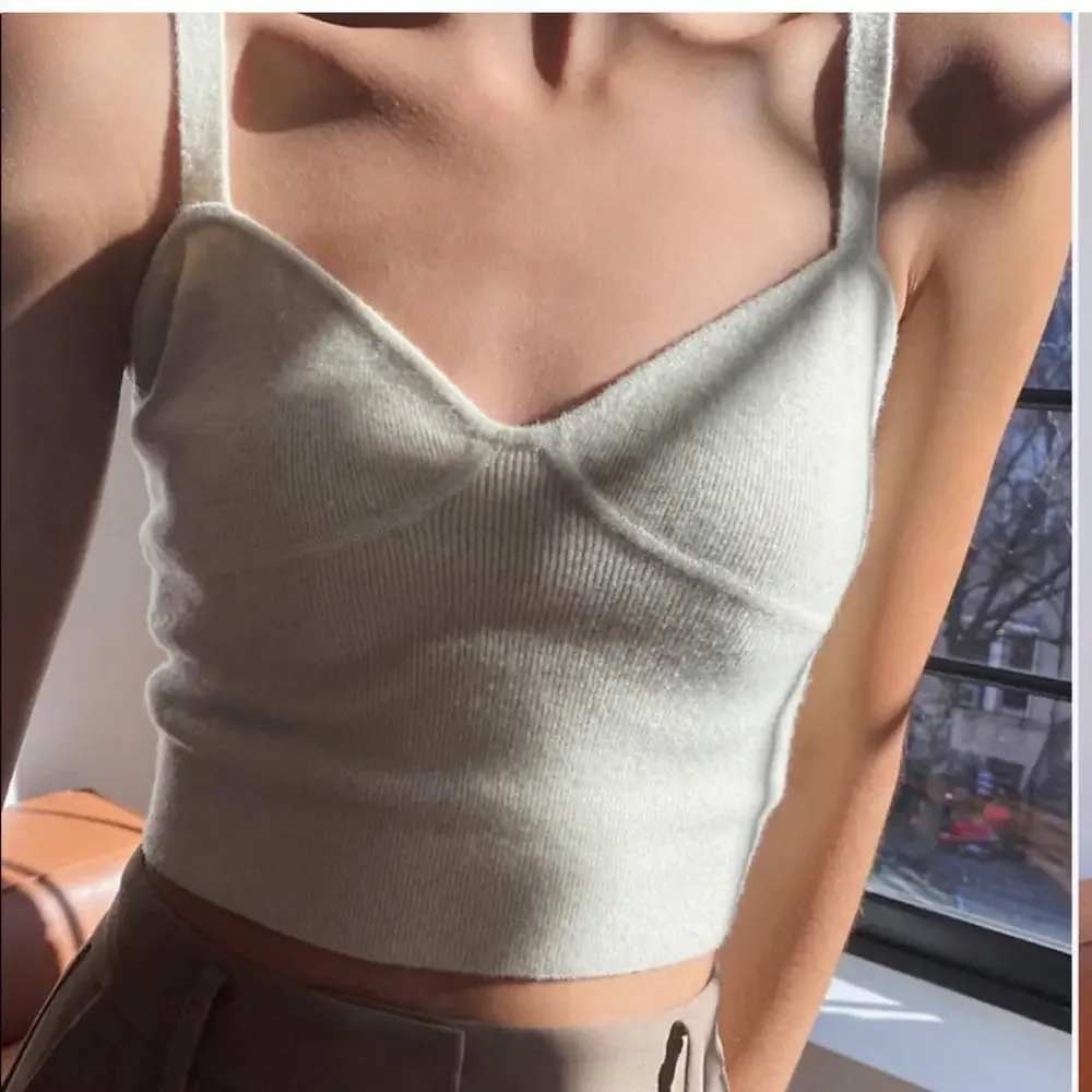 Aritzia Wilfred Sicily Knit Bustier Top Size L Oatmeal Wool Cashmere Sexy Crop